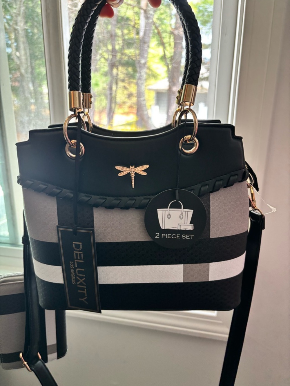 Dragonfly Two-Piece Black & Gray Women's Tote Bag Set